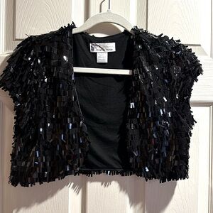 Embellished rectangular sequin bolero top with cap sleeves